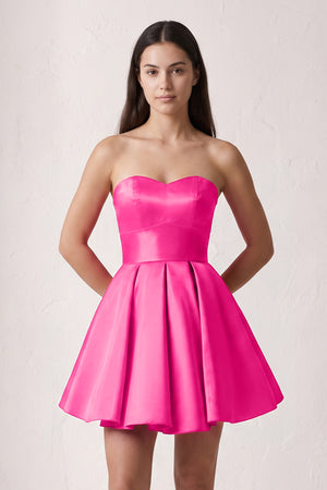Hot Pink A Line Strapless Satin Homecoming Dress | KISSPROM