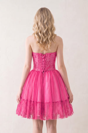 Hot Pink A line Strapless Tulle Homecoming Dress (2) | KISSPROM