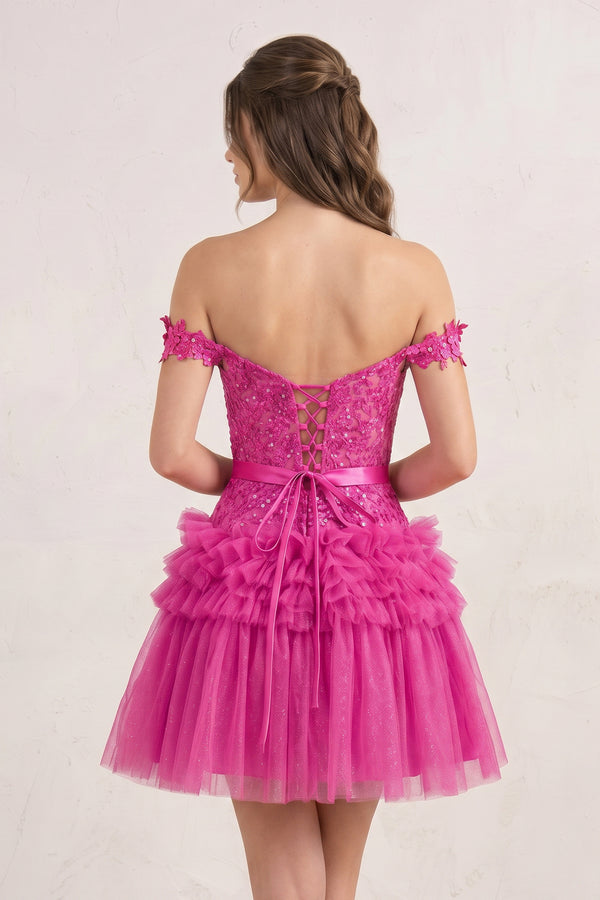 Hot Pink A Line Tulle Tiered Short Homecoming Dress | KISSPROM