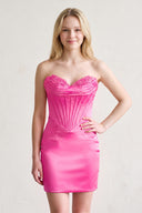 Hot Pink Aqua - Sheath Sweetheart Corset Homecoming Dresses with Appliques | KISSPROM