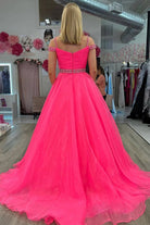 Hot Pink Beaded Cold-Shoulder A-Line Prom Dress