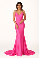 Navy Blue Beaded V-Neck Backless Mermaid Long Prom Dress - KissProm