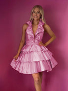 Irisia | A-Line Deep V-Neck Satin Short Homecoming Dress with Ruffles