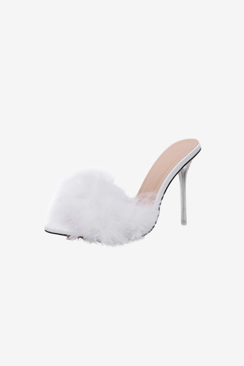 Hot Pink Feathers Pointed Toe Stiletto Sandals - KissProm