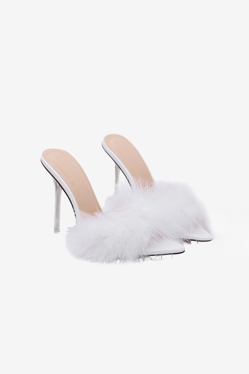 Hot Pink Feathers Pointed Toe Stiletto Sandals - KissProm
