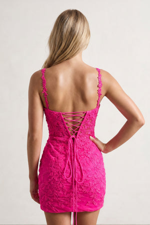 Hot Pink Fitted Straps Appliques Mini Homecoming Dress | KISSPROM