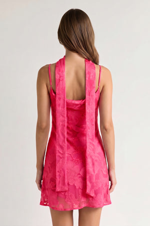 Hot Pink Jacquard Chiffon Cami Straps Sheath Homecoming Dress with Scarf (2) | KISSPROM