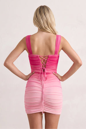 Hot Pink Off-the-Shoulder Pleated Tulle Sheath Homecoming Dress (2) | KISSPROM