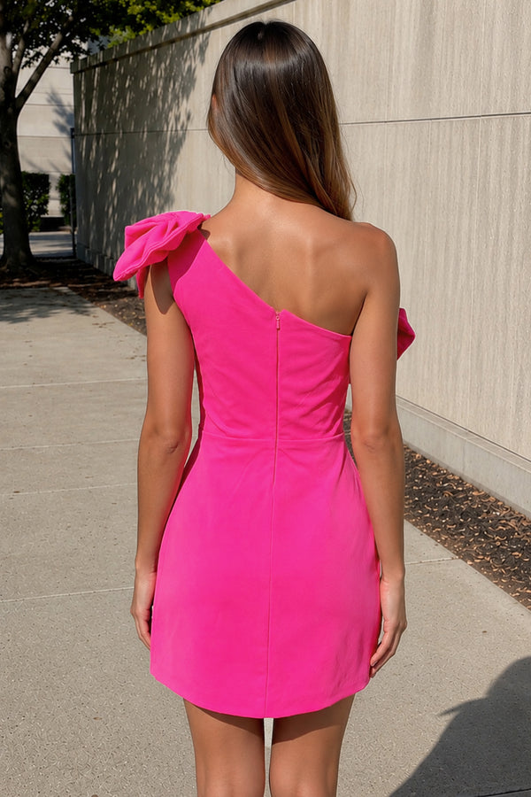 Noelle |Hot Pink One Shoulder Sheath Homecoming Dress with Bows