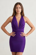 Sheath Plunging V Halter Satin Homecoming Dress