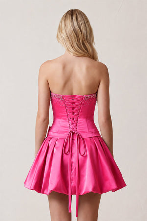 Hot Pink Rhinestones Sweetheart Ruched A-Line Homecoming Dress With Bow | KISSPROM