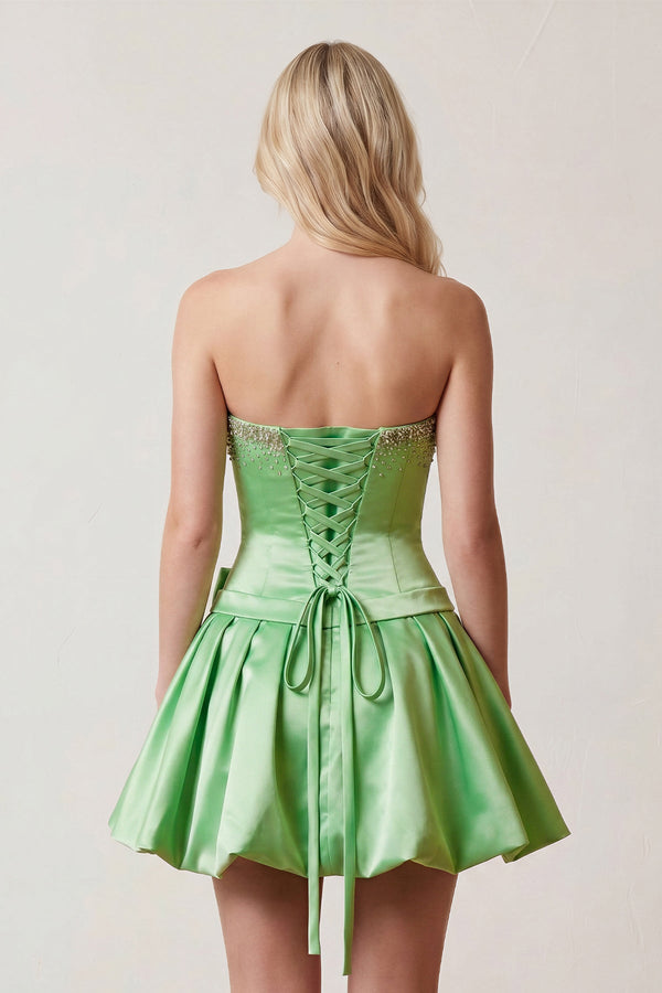 Lime Green Rhinestones Sweetheart Ruched A-Line Homecoming Dress With Bow | KISSPROM