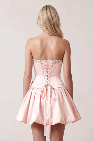 Pink Rhinestones Sweetheart Ruched A-Line Homecoming Dress With Bow | KISSPROM