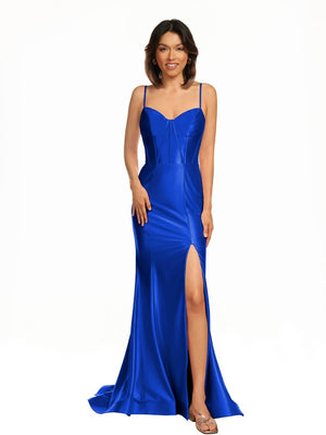 Nancy | Hot Pink Satin Simple Mermaid Prom Dress