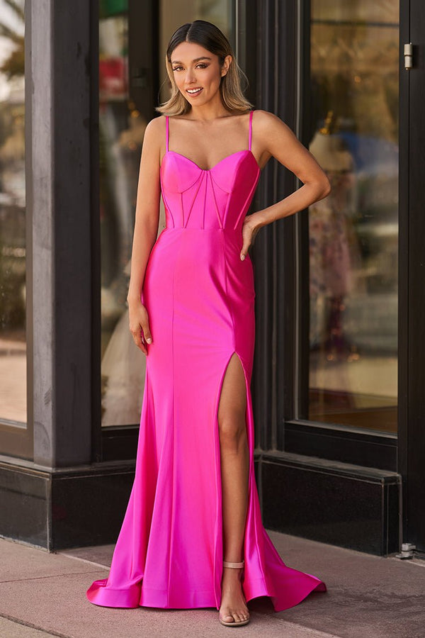 Nancy | Hot Pink Satin Simple Mermaid Prom Dress