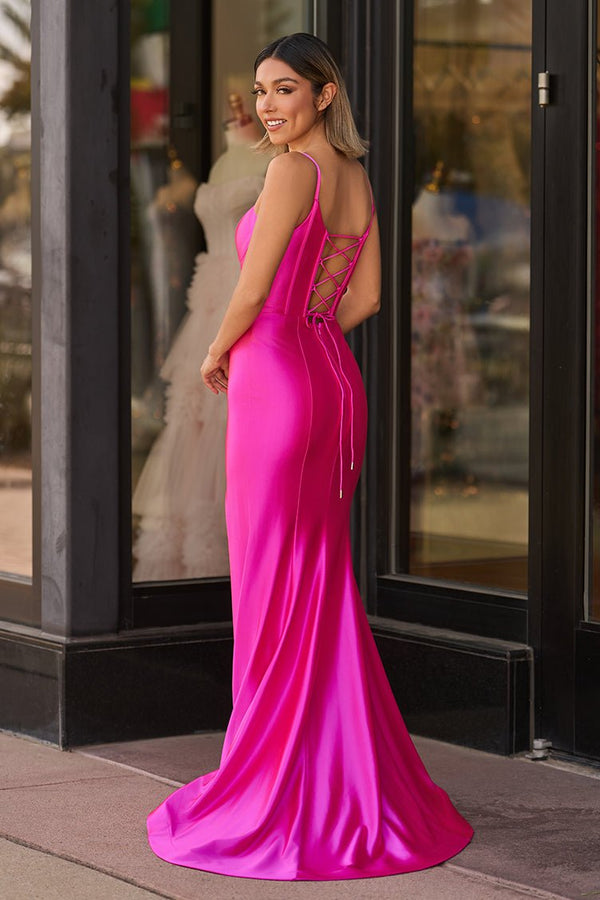Nancy | Hot Pink Satin Simple Mermaid Prom Dress