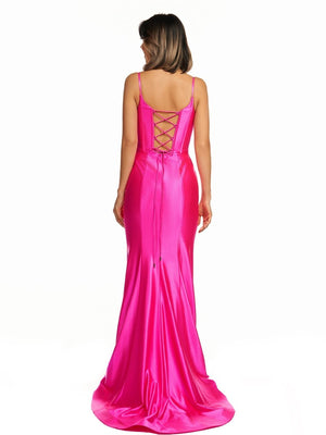 Nancy | Hot Pink Satin Simple Mermaid Prom Dress