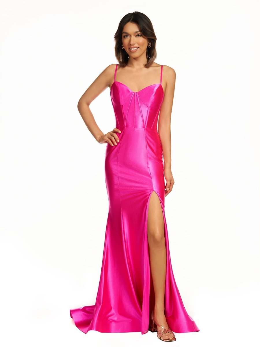 Nancy | Hot Pink Satin Simple Mermaid Prom Dress