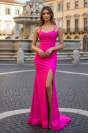 Hot Pink Spaghetti Straps Lace-Up Trumpet Long Formal Dress - KISSPROM PROM DRESSES