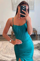 Addilynn| Mermaid Scoop Neck Satin Prom Dress with Slit