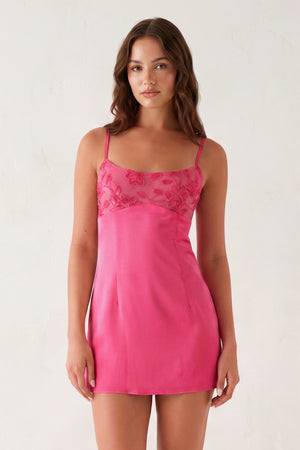 Hot Pink Spaghetti Straps Sheath Linen Mini Homecoming Dress | KISSPROM