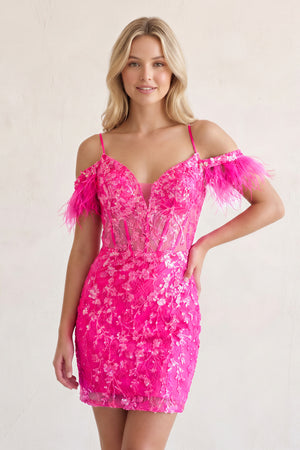 Hot Pink Sparkly Sequin-Embroidery Lace-Up Mini Party Dresses (3) | KISSPROM