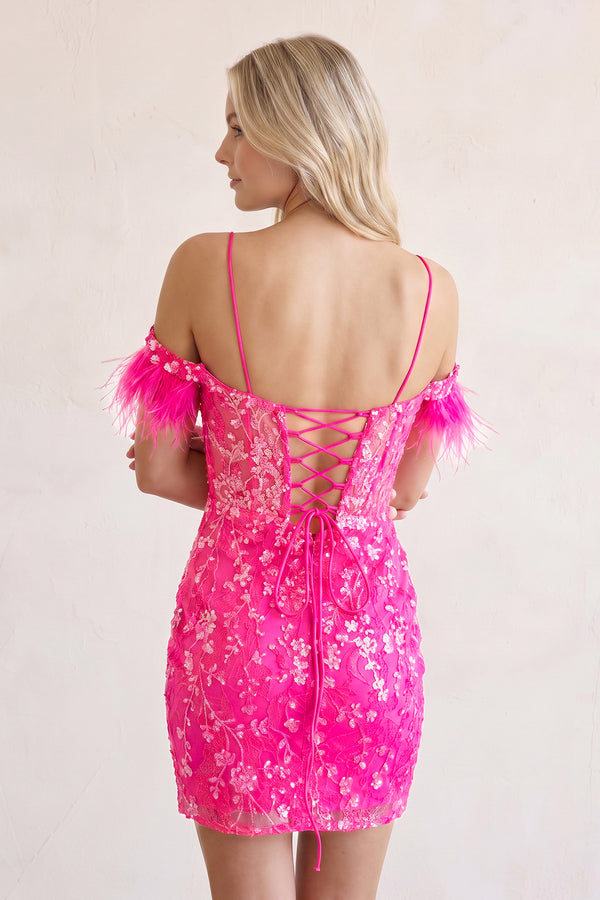 Hot Pink Sparkly Sequin-Embroidery Lace-Up Mini Party Dresses (4) | KISSPROM