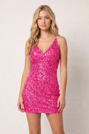 Hot Pink Sparkly Spagehetti Straps Sequins Open Back Mini Party Dresses | KISSPROM