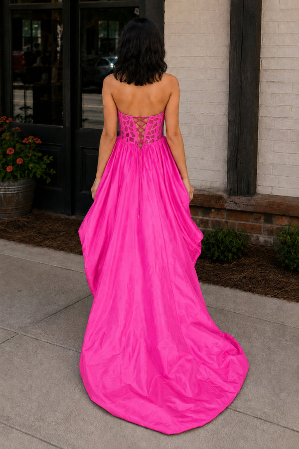 Hot Pink Sparkly Sweetheart Mirror High-Low Homecoming Dress | KISSPROM
