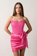 Hot Pink Strapless Appliques Ruched Homecoming Dress with Bow | KISSPROM