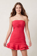 Hot Pink Strapless Bodycon Spandex Ruffles Short Homecoming Dresses | KISSPROM