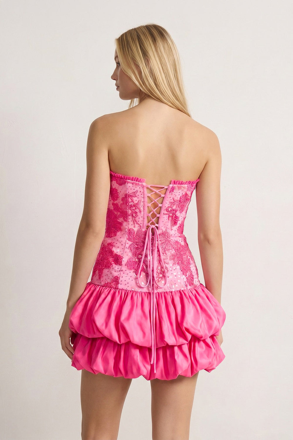 Black Strapless Embroidered Flower Ruched A-Line Homecoming Dress | KISSPROM