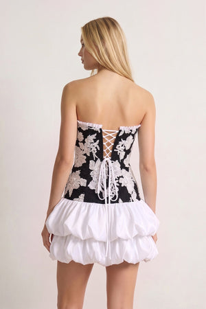 Black Strapless Embroidered Flower Ruched A-Line Homecoming Dress | KISSPROM