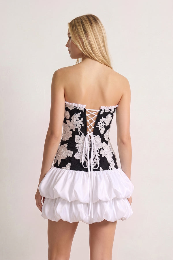Black Strapless Embroidered Flower Ruched A-Line Homecoming Dress | KISSPROM