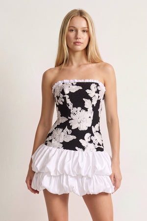 Black Strapless Embroidered Flower Ruched A-Line Homecoming Dress | KISSPROM