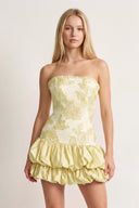 Yellow Strapless Embroidered Flower Ruched A-Line Homecoming Dress | KISSPROM