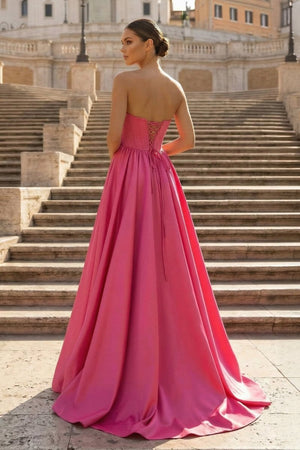 Hot Pink Sweetheart Lace-Up A-Line Long Formal Dress - KISSPROM PROM DRESSES