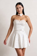 White Strapless Pearl A-Line Satin Homecoming Dress With Bowknot - KISSPROM