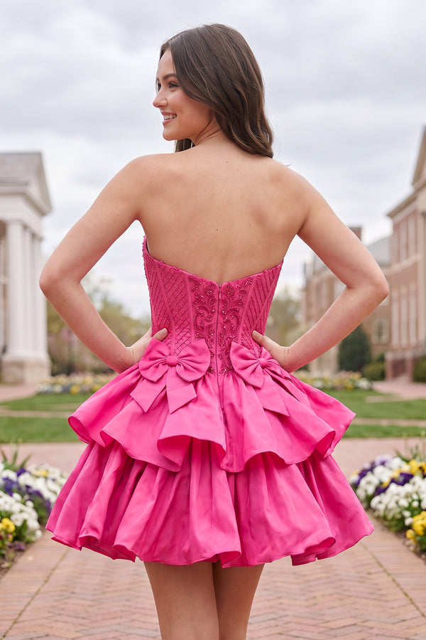 Hot Pink Strapless Sequins A-Line Homecoming Dress With Bow (2) | KISSPROM