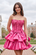 Hot Pink Strapless Sequins A-Line Homecoming Dress With Bow | KISSPROM