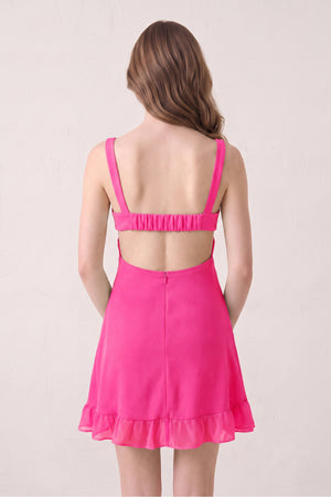 Hot Pink Sweetheart Chiffon Ruffled A-Line Cut-Out Homecoming Dress (2) | KISSPROM