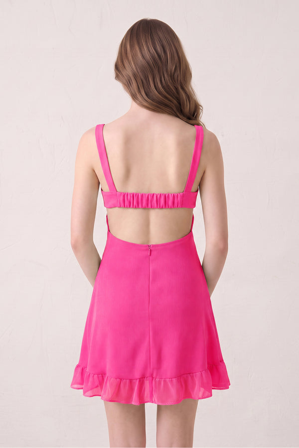 Hot Pink Sweetheart Chiffon Ruffled A-Line Cut-Out Homecoming Dress (2) | KISSPROM