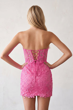 Hot Pink Sweetheart Lace Corset Tight Homecoming Dress | KISSPROM