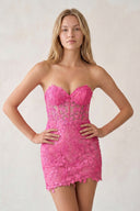 Hot Pink Sweetheart Lace Corset Tight Homecoming Dress | KISSPROM