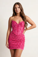 Hot Pink Short Sheath Sequin Mini Homecoming Dresses - KISSPROM