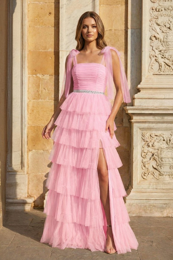 Light Blue Pleated Ruffle Prom Dress with Bow Tie Straps Light Blue Pleated Ruffle Prom Dress with Bow Tie Straps