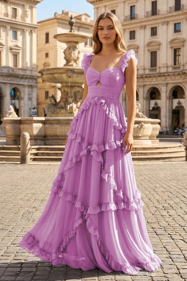 A-Line Straps Sky Blue Chiffon Ruffles Long Prom Dress A-Line Straps Sky Blue Chiffon Ruffles Long Prom Dress