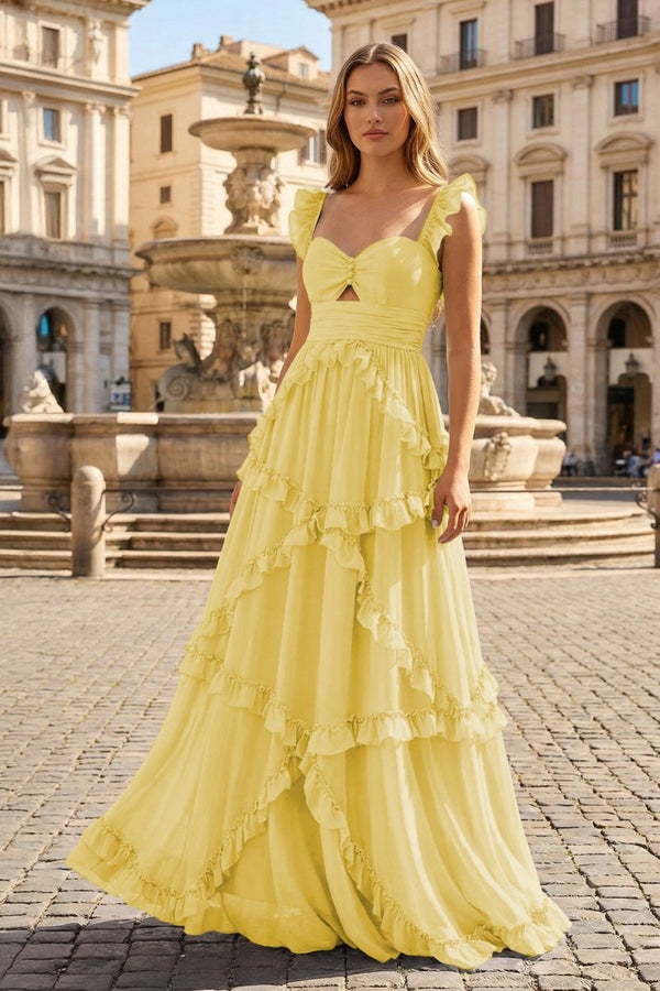 A-Line Straps Sky Blue Chiffon Ruffles Long Prom Dress A-Line Straps Sky Blue Chiffon Ruffles Long Prom Dress