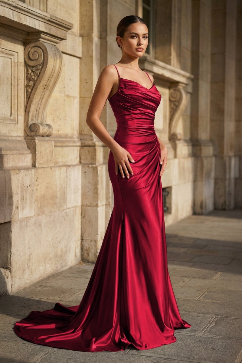 Fuchsia Spaghetti Straps Mermaid Satin Slit Prom Dresses Purple / 6