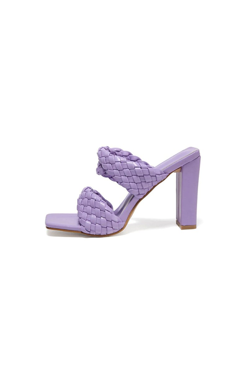 Lavender High Heels Woven Chunky Sandals - KissProm